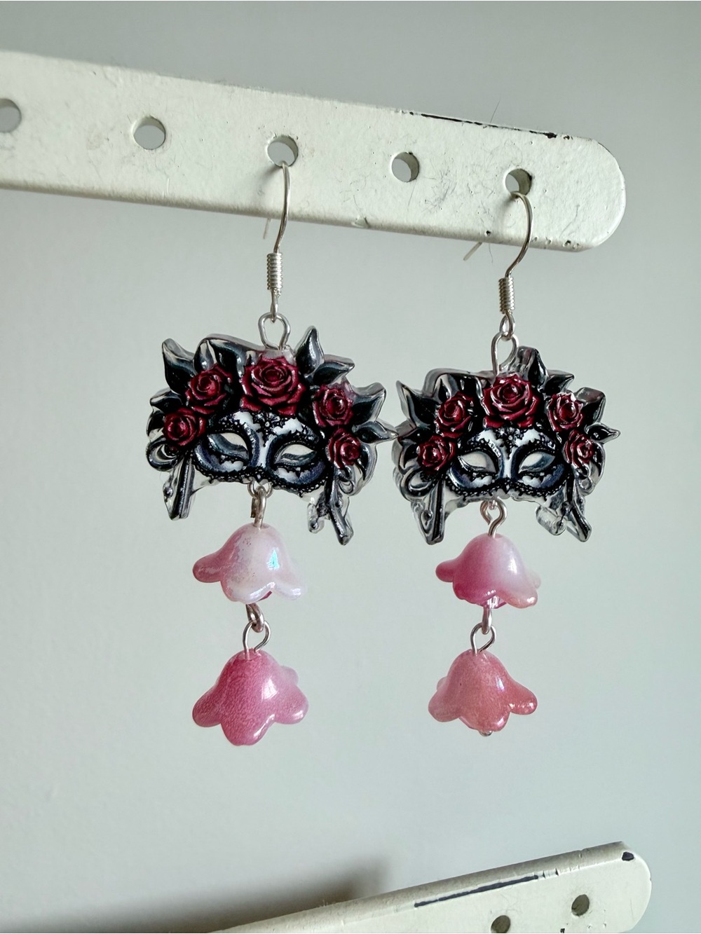 Masquerade Mask Earrings with Flower Drops